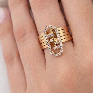 Fendi Orlock Gold and Crystal Ring
